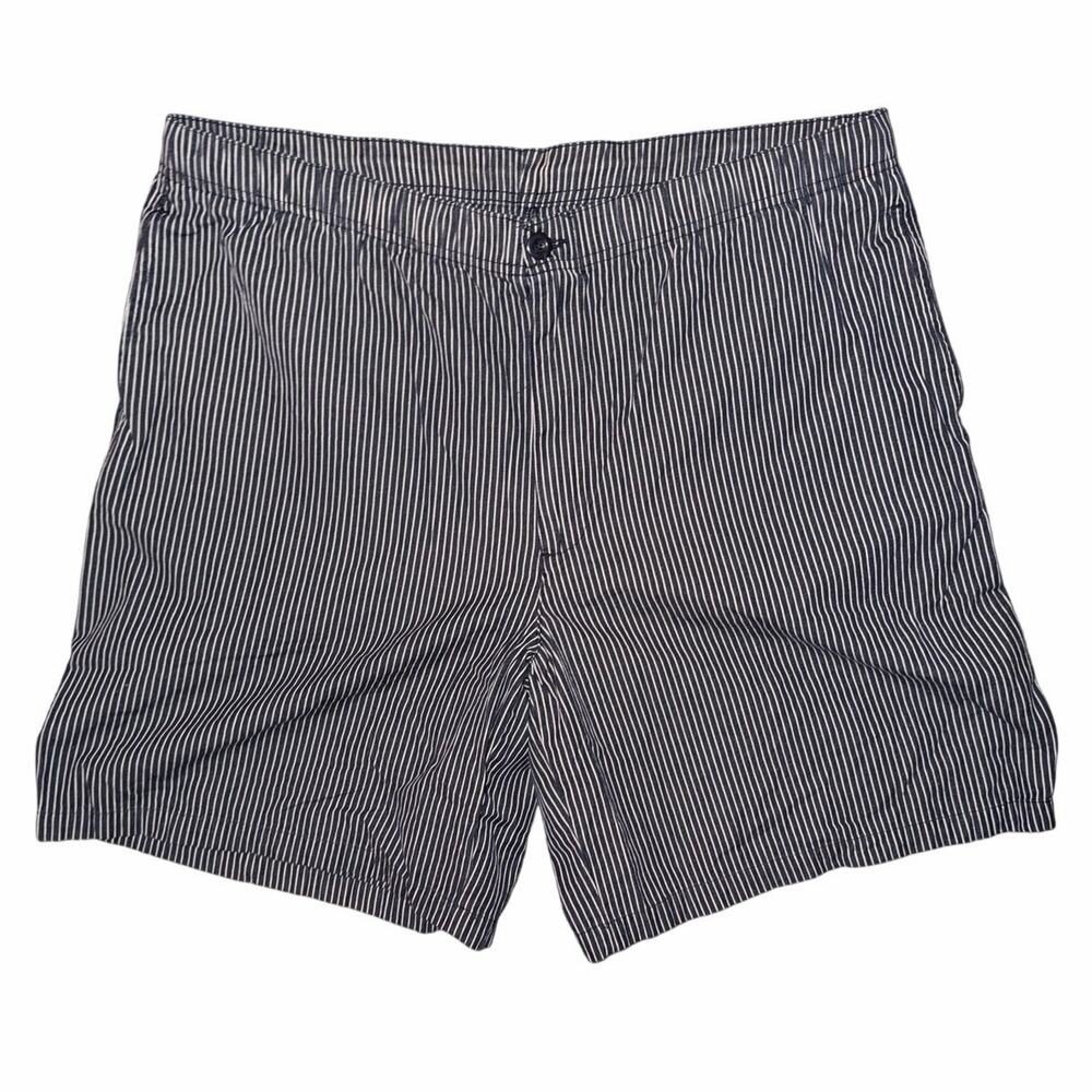 Lands end men’s navy clue white pinstripe shorts XL 100% cotton coastal beach